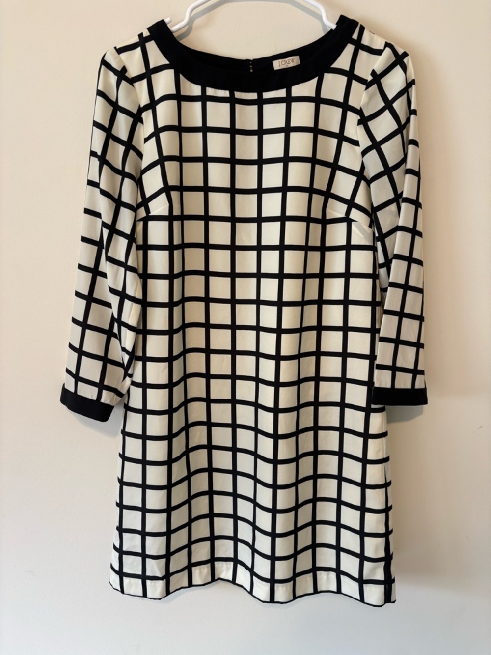 J Crew Black Off White Retro Plaid Printed Shift Dress Size 2